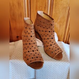 Michael Kors Leather Peep Toe Wedge Boots